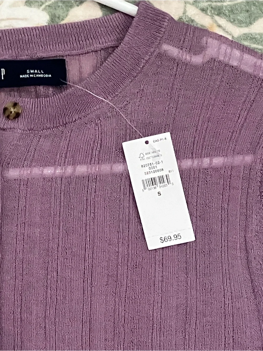 GAP Ribbed Henley Long Sleeve Top in amethyst purple sheer